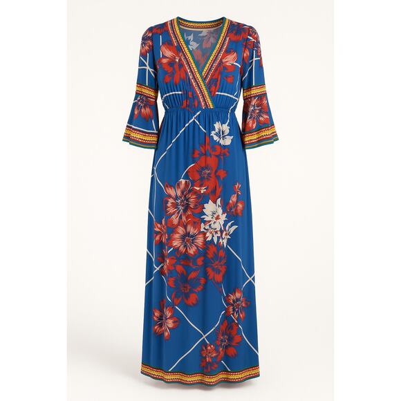 Flying Tomato - Vibrant Blue Floral Maxi Dress Short Sleeve - Medium - Picture 1 of 4